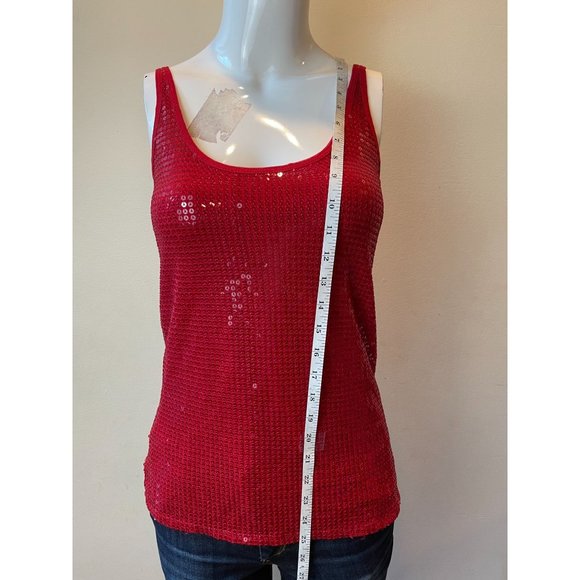 New York & Company Womens Sequined Tank Top Scoop Neck Wide Strap Red SZ Small - Picture 3 of 6
